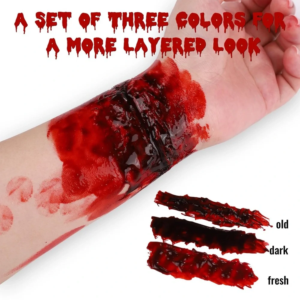 3PCS Halloween Fake Blood | Dark, Fresh, Old Blood each 0.53oz